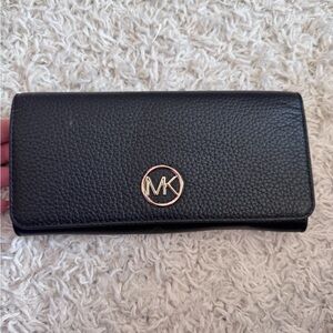 Michael Kors Black Leather Wallet with Gold MK Emblem